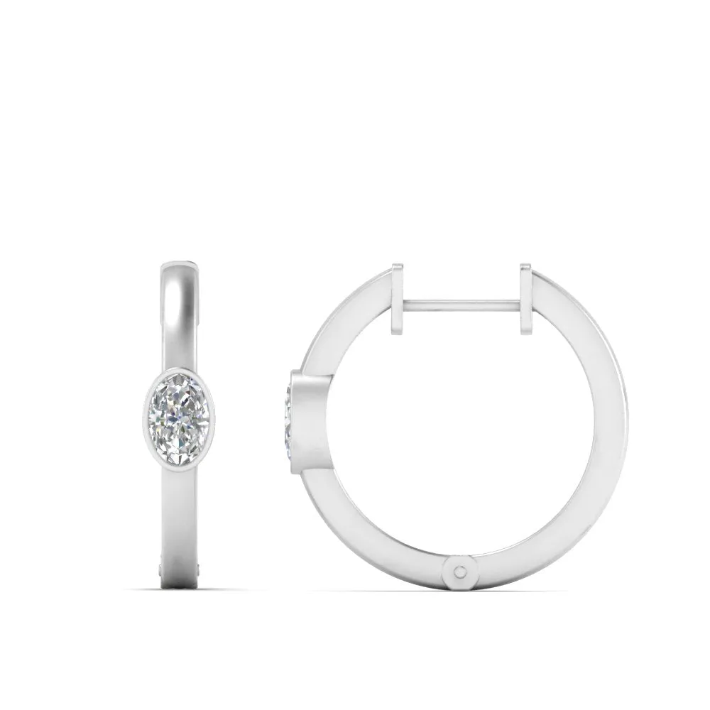 0.50 Carat Lab Diamond Single Oval Bezel Huggie Earring For Women 14K Gold