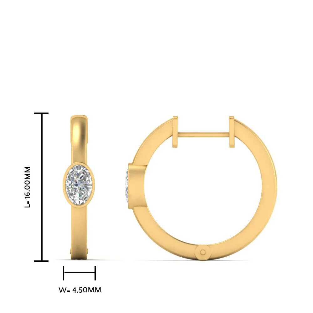 0.50 Carat Lab Diamond Single Oval Bezel Huggie Earring For Women 14K Gold