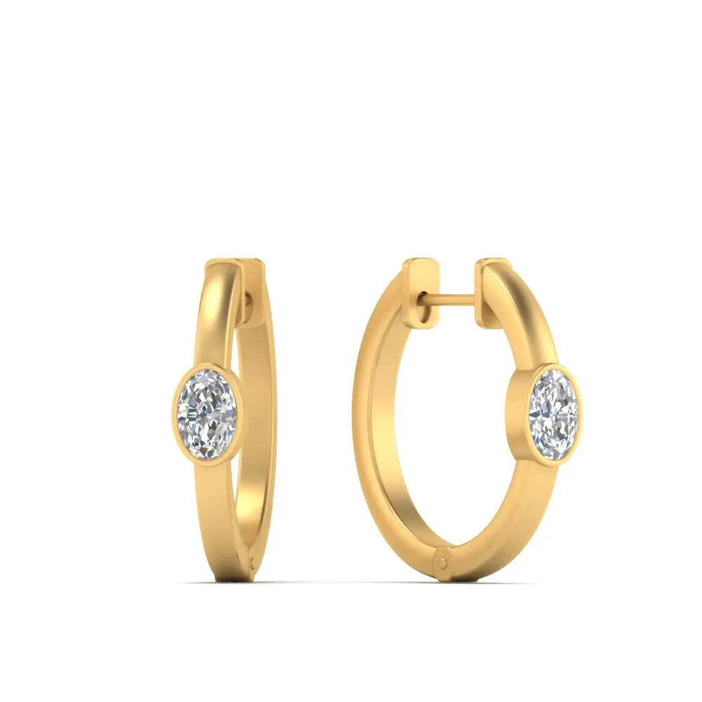 0.50 Carat Lab Diamond Single Oval Bezel Huggie Earring For Women 14K Gold