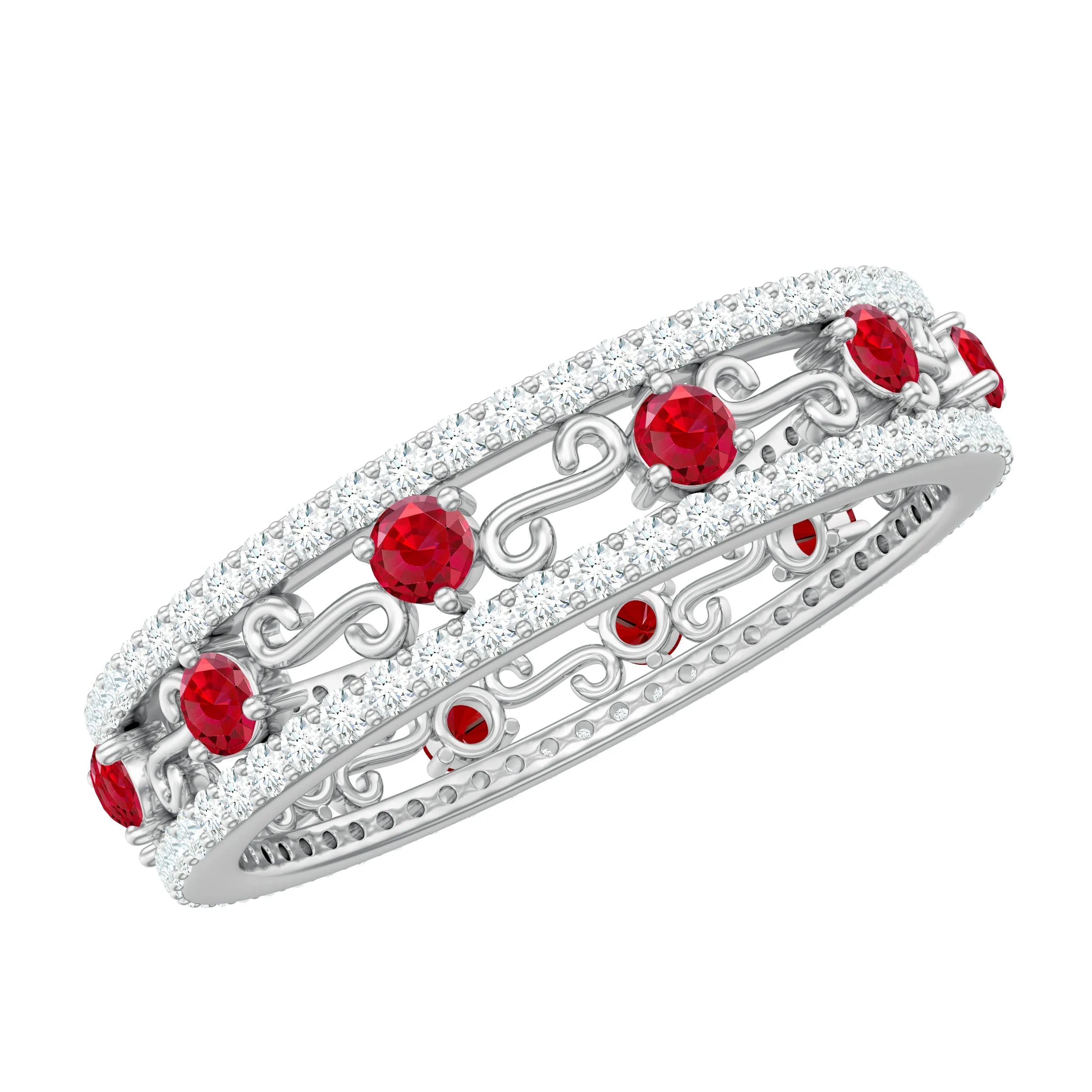 1 CT Created Ruby Classic Wedding Band Ring with Moissanite