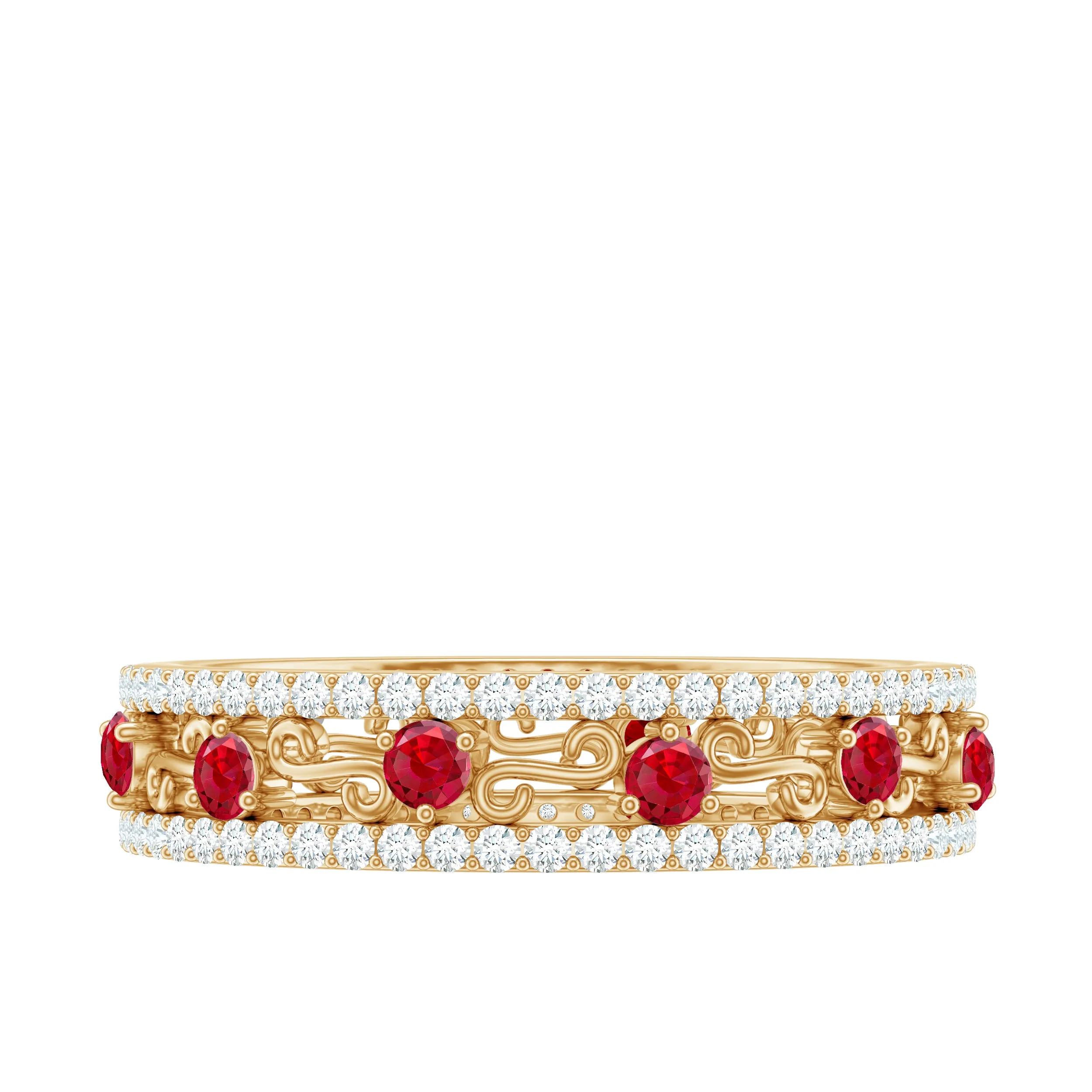 1 CT Created Ruby Classic Wedding Band Ring with Moissanite