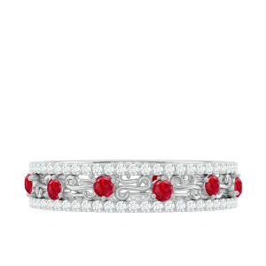 1 CT Created Ruby Classic Wedding Band Ring with Moissanite