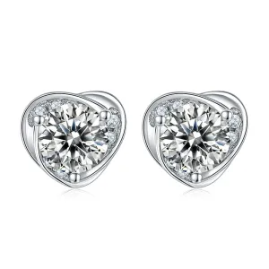 1.0CTTW D Color Total Moissanite earrings 18K White Gold Plated Stud Earrings Heart Earrings