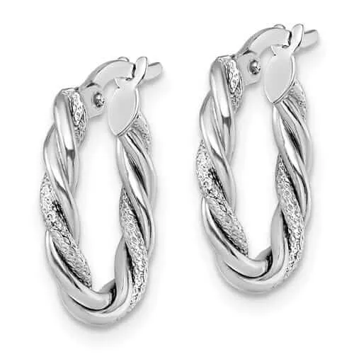 10k White Gold Tube Twisted Hoop Earrings