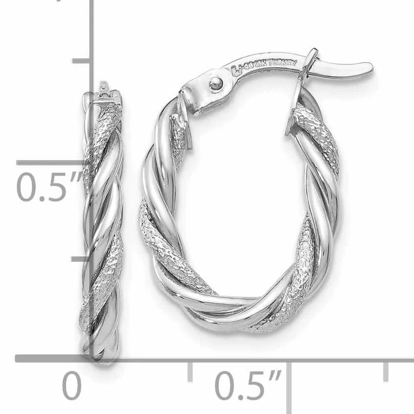 10k White Gold Tube Twisted Hoop Earrings