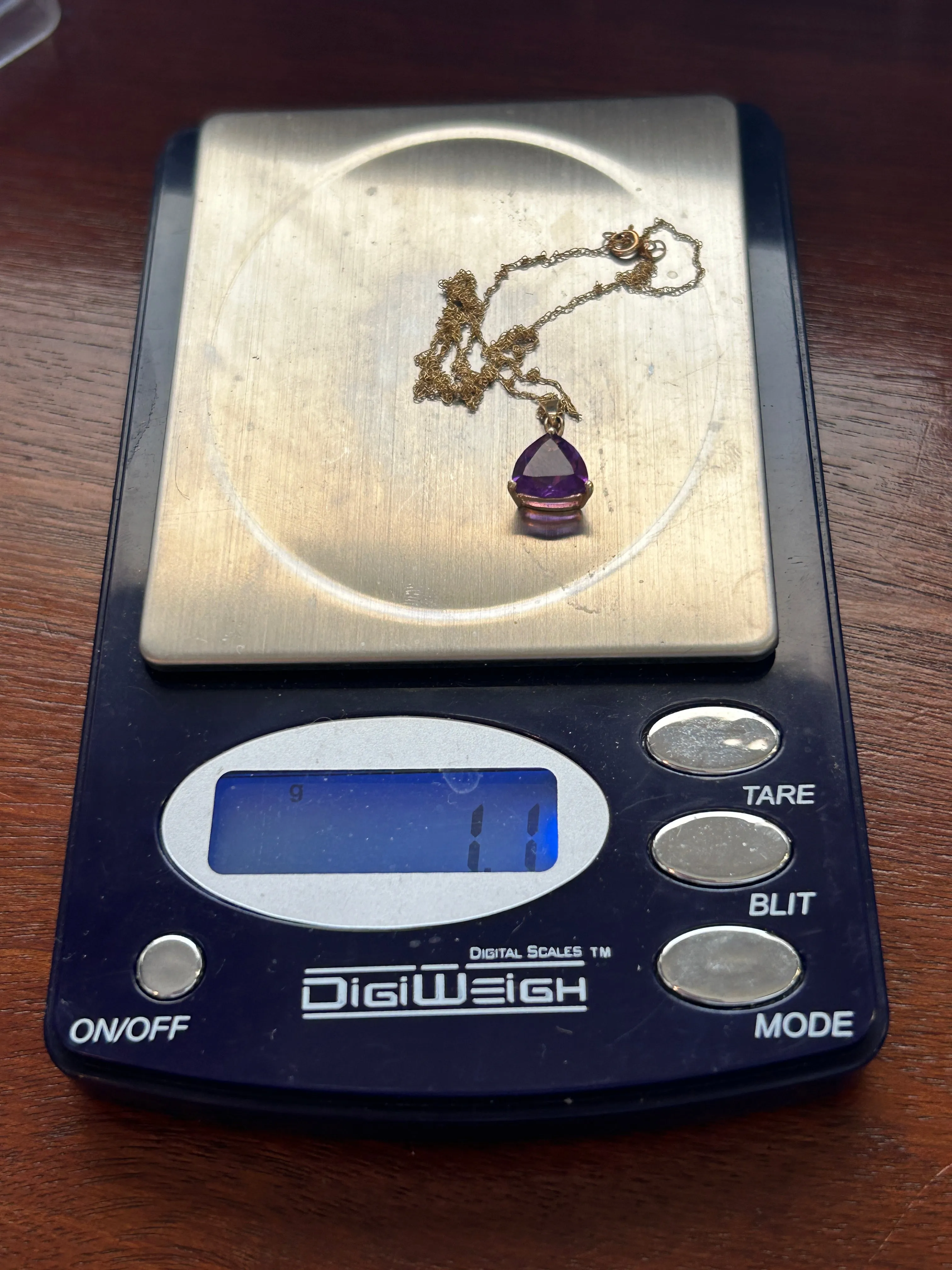 10k Yellow Gold Trillion Cut Amethyst Pendant Necklace Chain