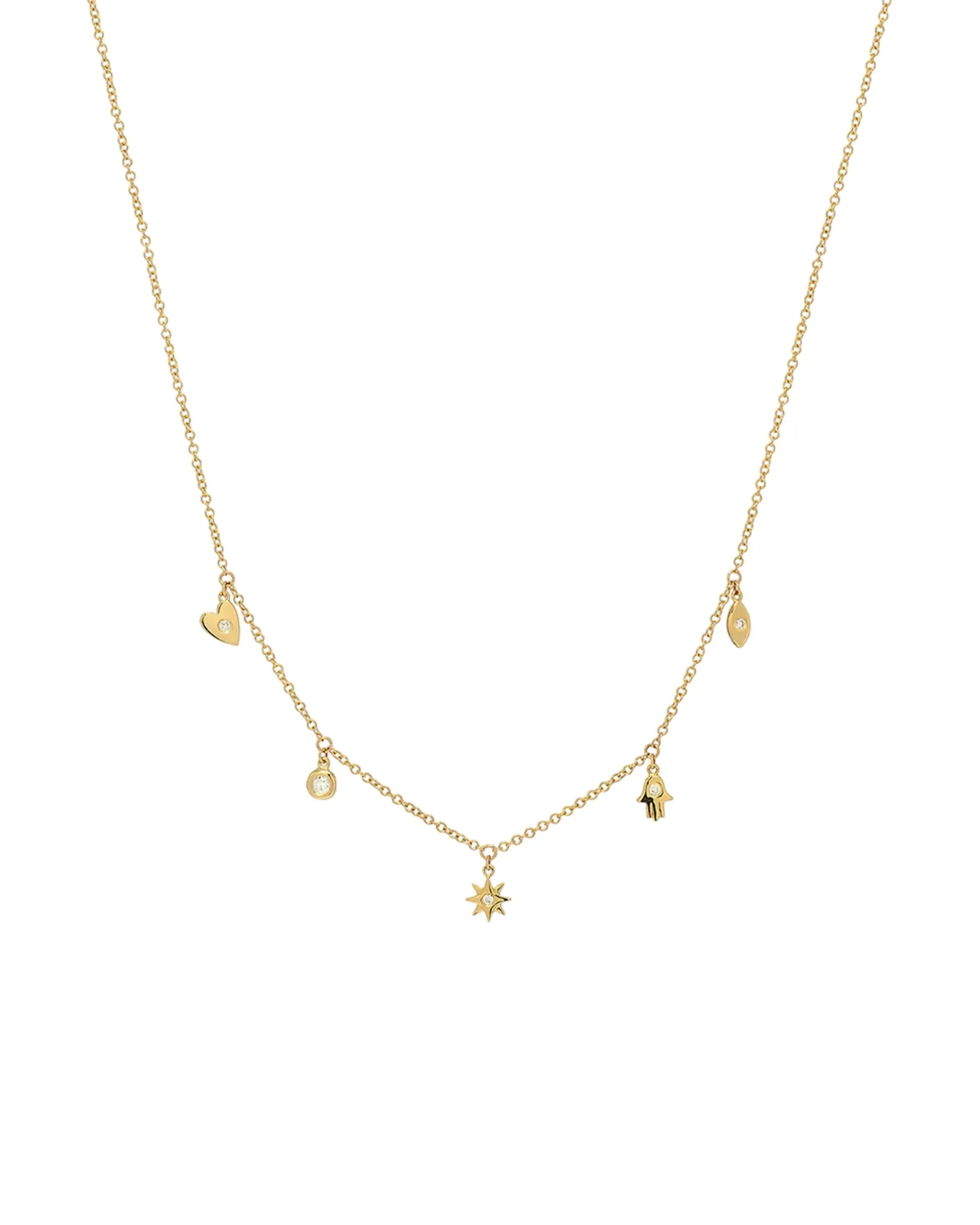 14k Gold And Diamond Charms Necklace