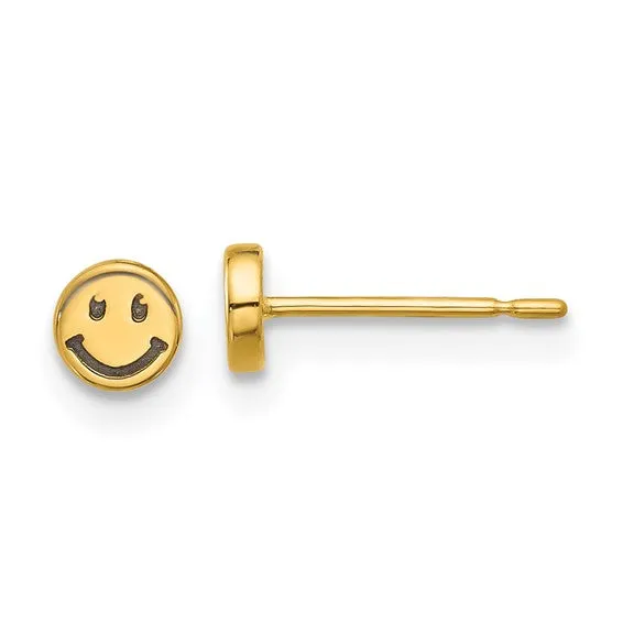 14k Smiley Face Post Earrings