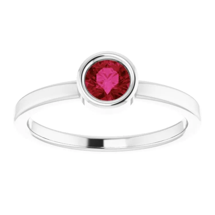 14K White 4.5 mm Natural Ruby Ring