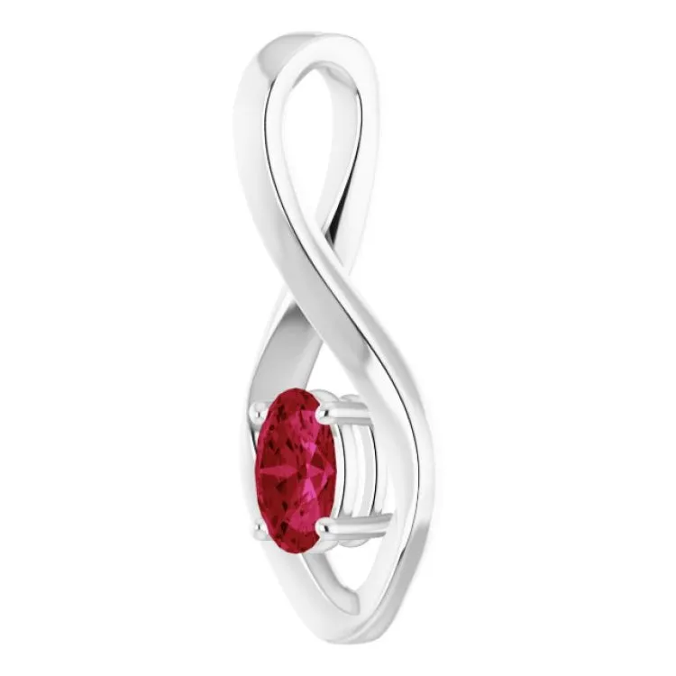 14K White 6x4 mm Oval Lab-Grown Ruby Pendant