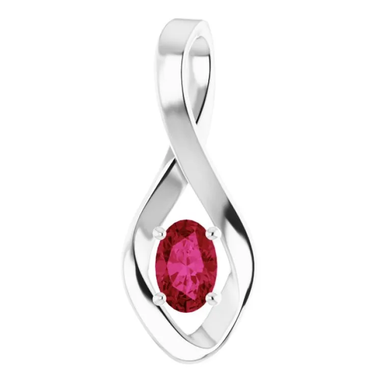 14K White 6x4 mm Oval Lab-Grown Ruby Pendant