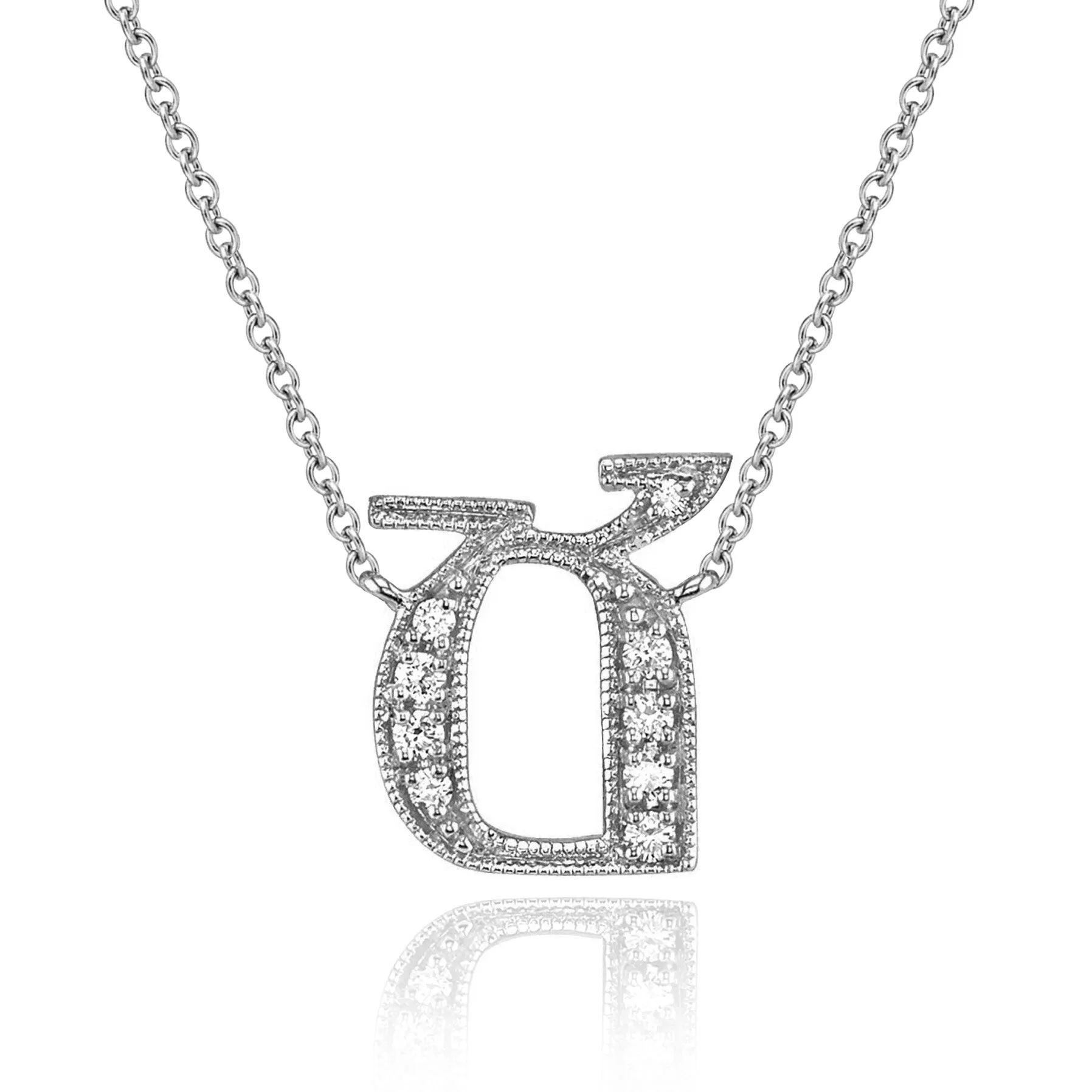 14K White Gold Armenian Initial Diamond Necklace