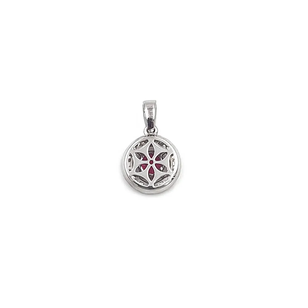 14K White Gold Diamond and Ruby Pendant