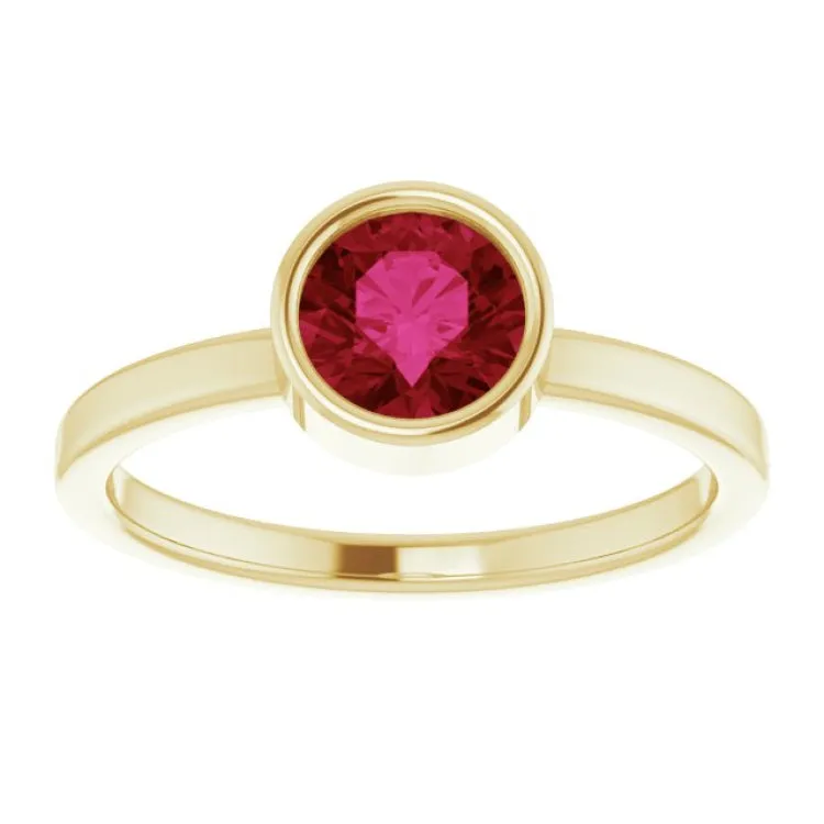 14K Yellow 6 mm Lab-Grown Ruby Ring