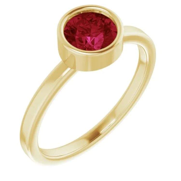 14K Yellow 6 mm Lab-Grown Ruby Ring