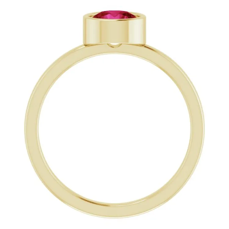 14K Yellow 6 mm Lab-Grown Ruby Ring