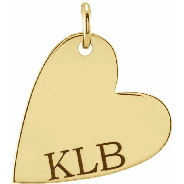 14K Yellow Gold Engravable Sideways Heart Pendant