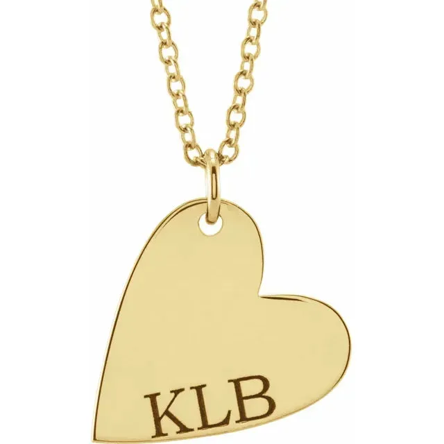 14K Yellow Gold Engravable Sideways Heart Pendant