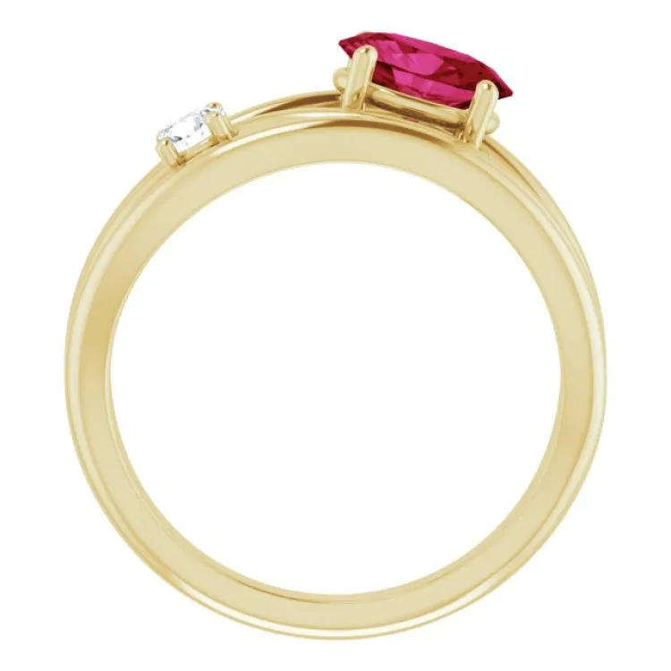 14K Yellow Lab-Grown Ruby & 1/10 CTW Natural Diamond Ring