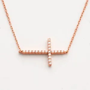 14KR 0.15CTW DIAMOND NECKLACE - SIDEWAYS CROSS