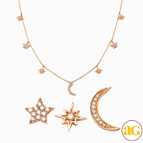 14KR 0.25CTW DIAMOND NECKLACE - CRESCEN MOON