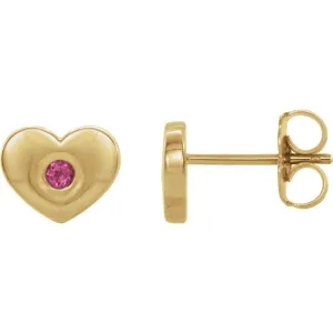 14KT GOLD 0.08 CTW PINK TOURMALINE HEART EARRINGS