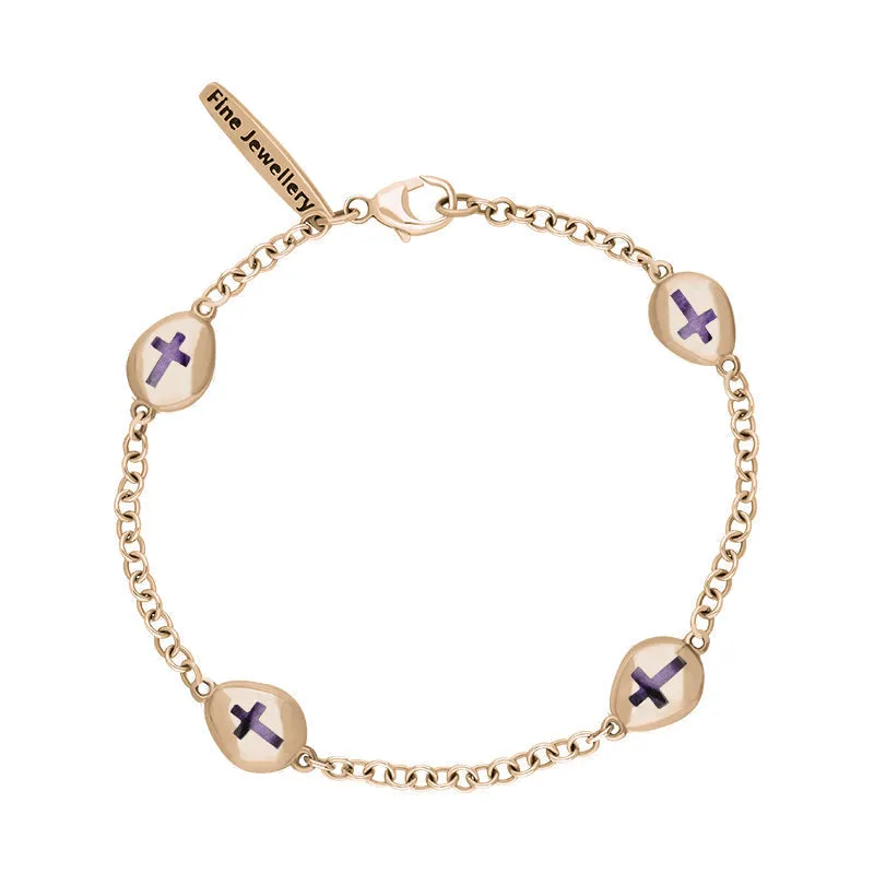 18ct Rose Gold Blue John Oval Cross Detail Four Stone Bracelet