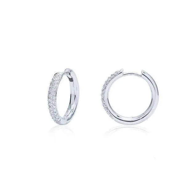 18k White Gold Pave Diamond Hoop Earrings