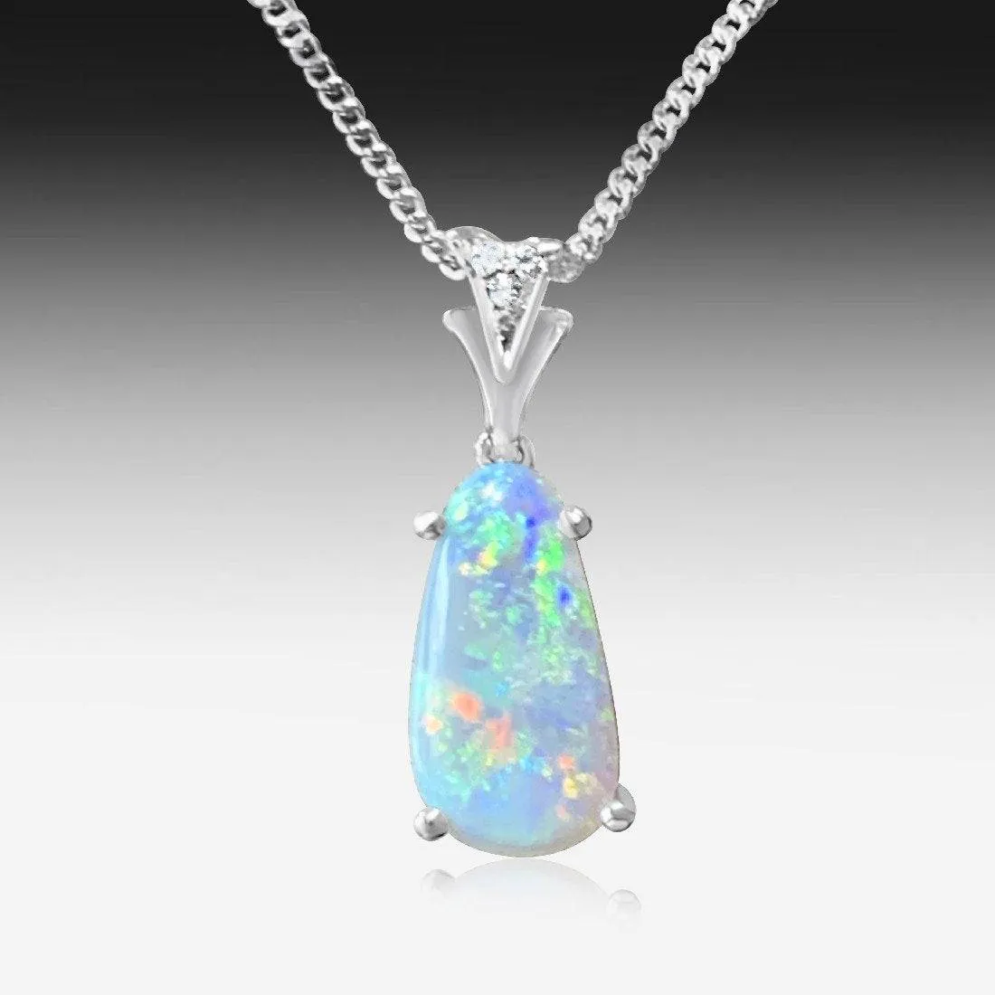 18K White Gold pendant set with Black Opal and Diamonds