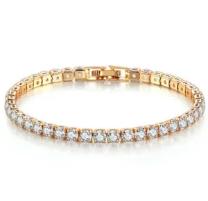 18k Yellow Gold 6 Cttw Created White Sapphire Round Clasp Tennis Bracelet Plated