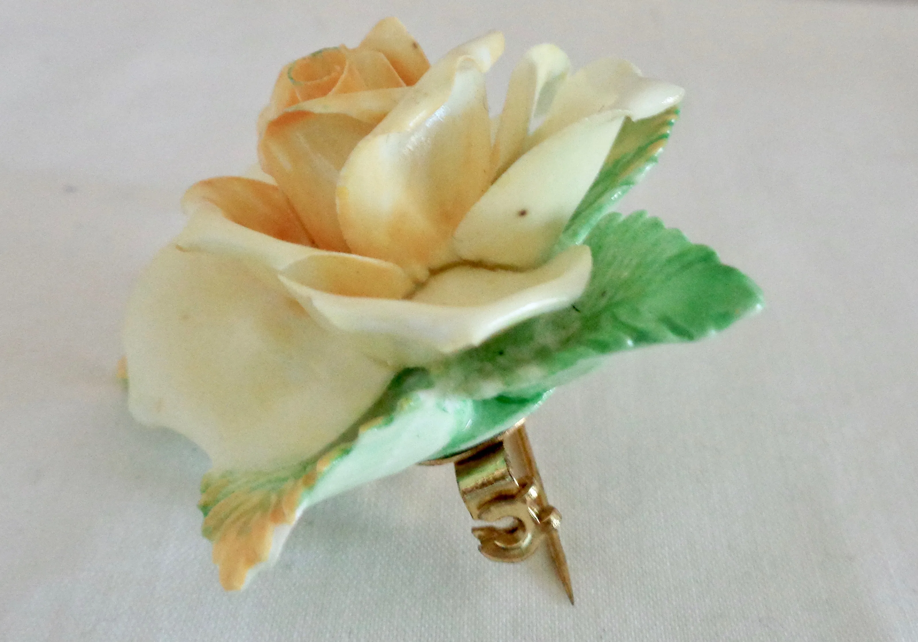 1950s Yellow Rose Coalport Pottery Brooch By D Simmill