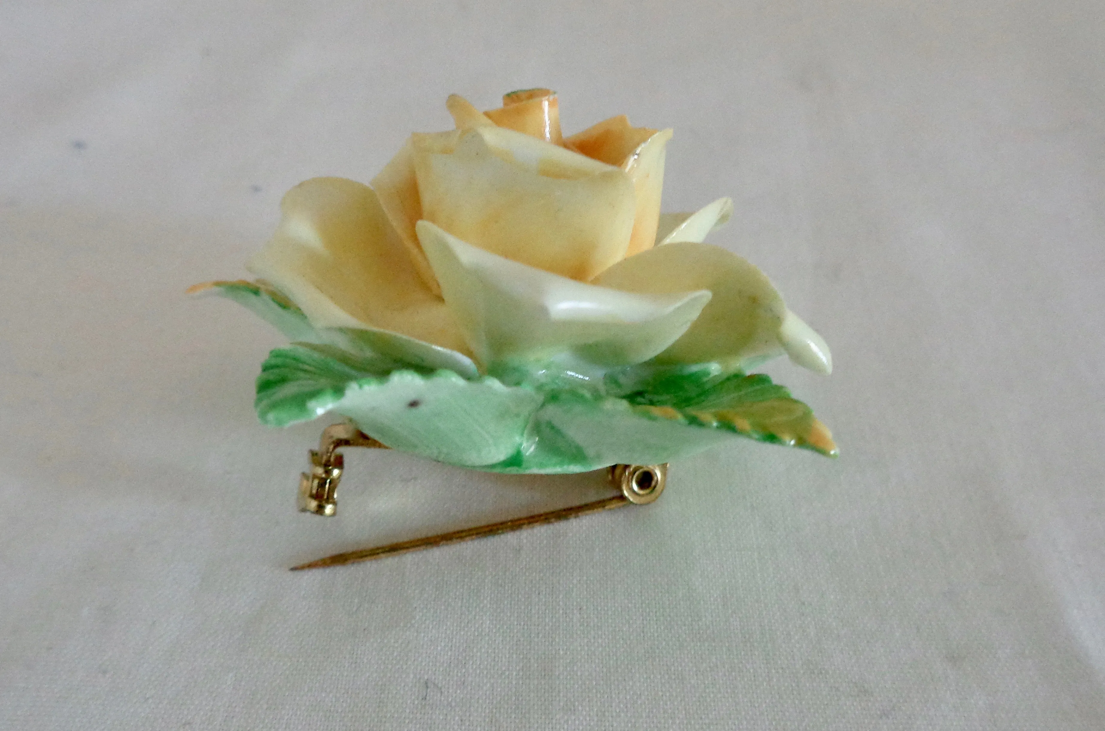 1950s Yellow Rose Coalport Pottery Brooch By D Simmill