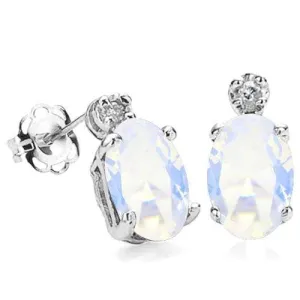 3/4 CT GENUINE ETHIOPIAN OPAL & DIAMOND SOLID 10KT SOLID GOLD EARRINGS STUD