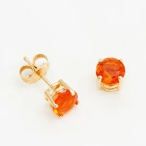 3mm, 4mm or 5mm Round Orange Mexican Fire Opal Stud Earrings in 14kt Gold