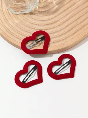 3pcs/Set Red Heart Shaped Hair Clips for Women Barrette Styling Hair Accessories