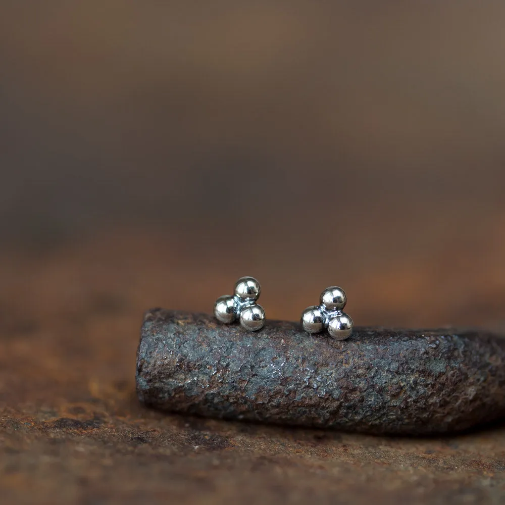 4mm Sterling Silver Stud Earrings, Three Balls