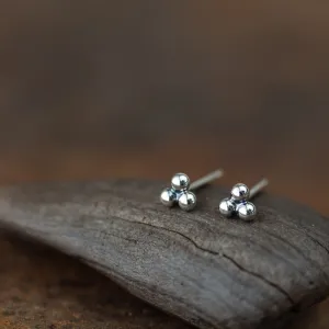 4mm Sterling Silver Stud Earrings, Three Balls