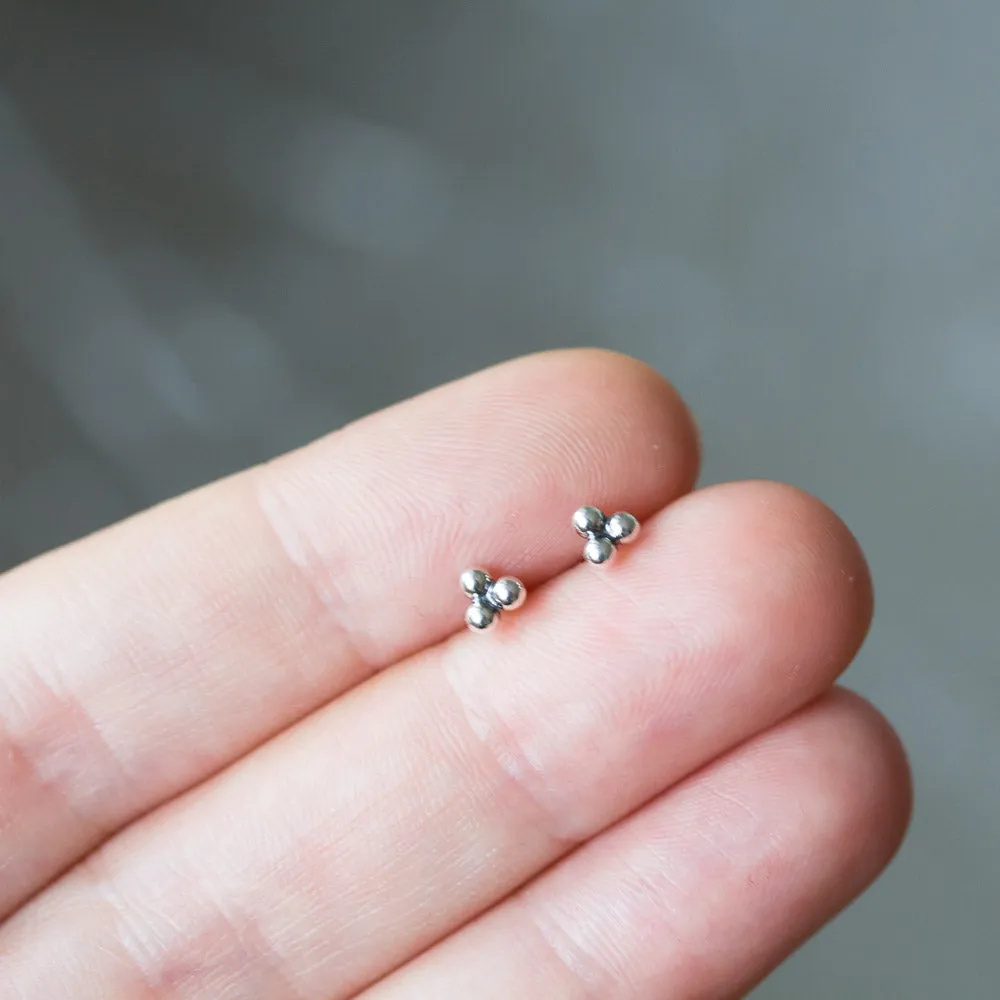 4mm Sterling Silver Stud Earrings, Three Balls