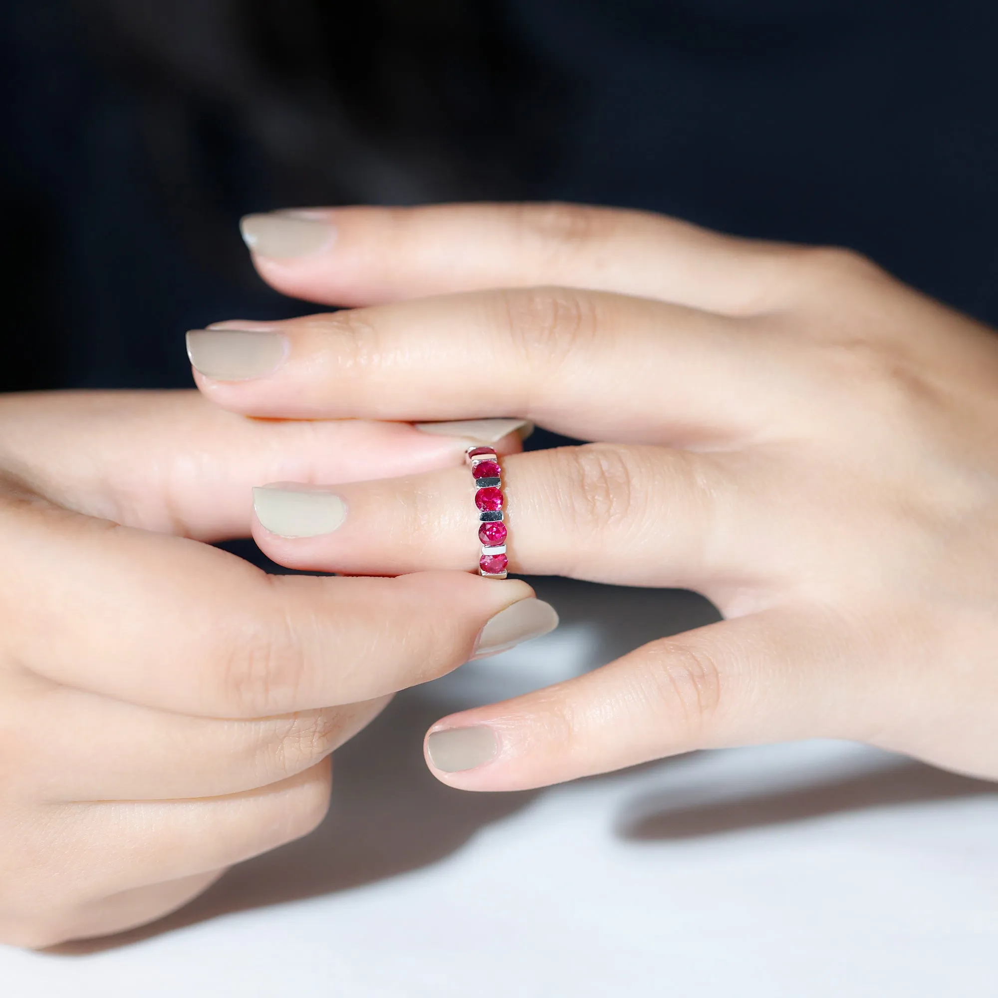 6.5 CT Bar Set Created Ruby Full Eternity Ring