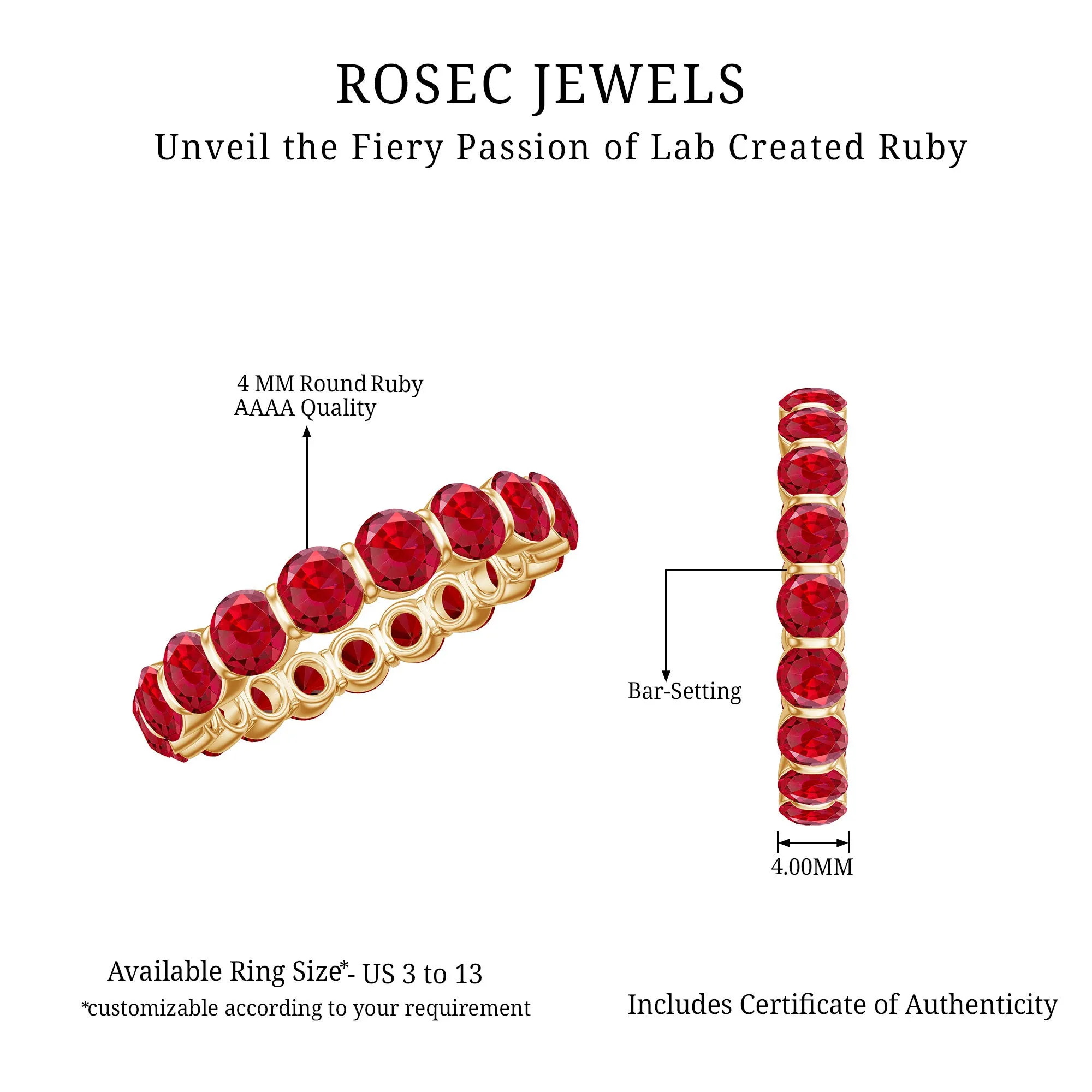 6.5 CT Bar Set Created Ruby Full Eternity Ring