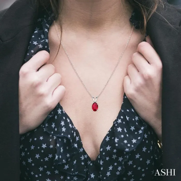 6x4MM Oval Cut Ruby Pendant in 14K White Gold with Chain