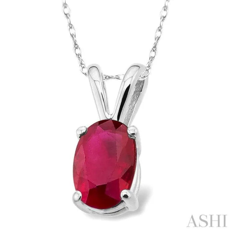 6x4MM Oval Cut Ruby Pendant in 14K White Gold with Chain