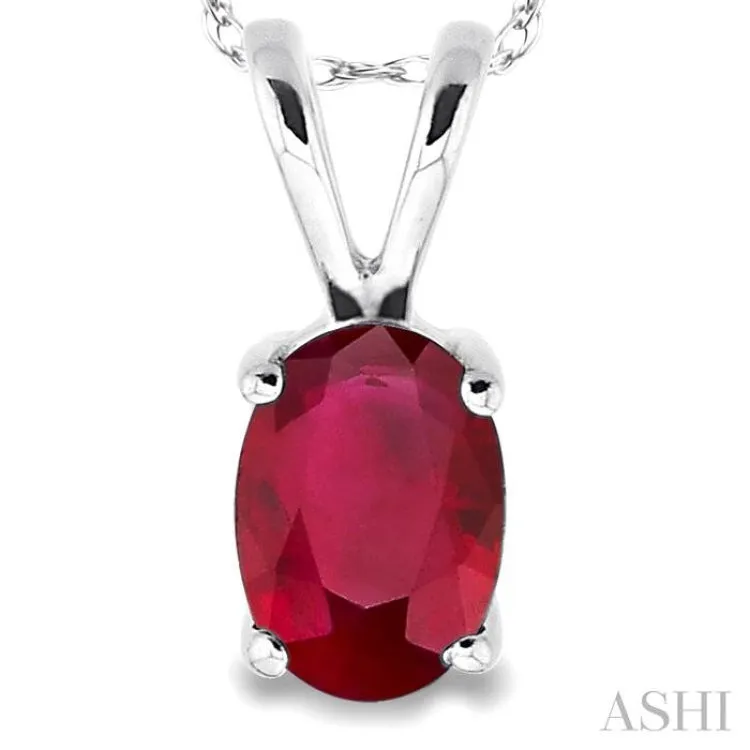 6x4MM Oval Cut Ruby Pendant in 14K White Gold with Chain