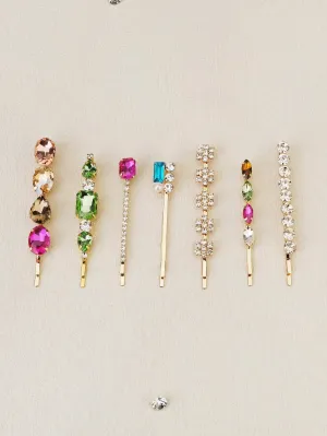 7pcs Colorful Rhinestone Decor Bobby Pin for Women Barrette Styling Hair