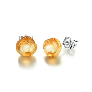 925 Silver Three-dimensional Rose Natural Crystal Stud Earrings