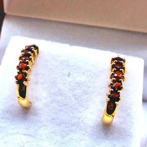 9ct Gold & Garnet Half Hoop Earrings