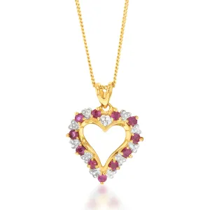 9ct Natural Ruby and Diamond Heart Pendant