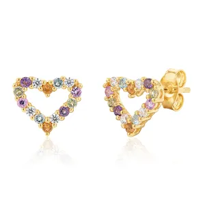 9ct Yellow Gold Rainbow Gemstone Heart Studs