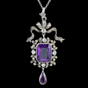 Antique Edwardian Paste Amethyst Pendant Necklace Silver Boxed Harvey And Gore Circa 1905