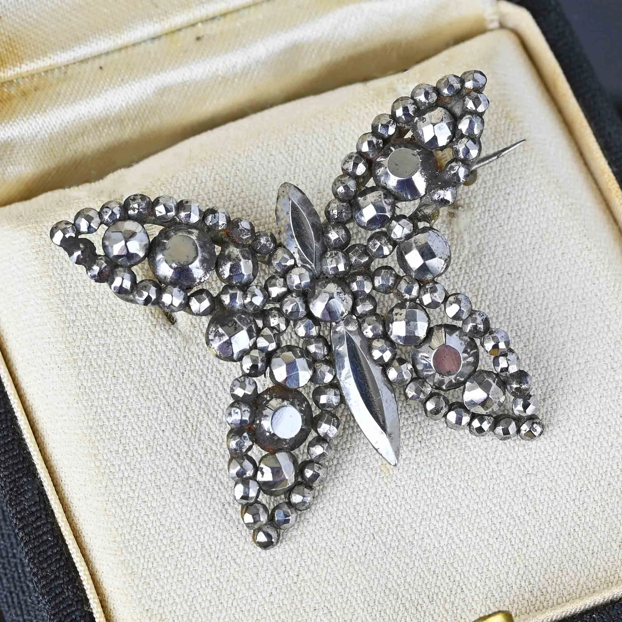 Antique Victorian Cut Steel Butterfly Brooch Pin